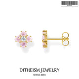 Pink Flower Ear Studs in 925 Sterling Silver Women Jewelry