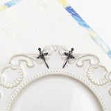 Sword Ear Studs 925 Silver Zirconia Vintage Gift