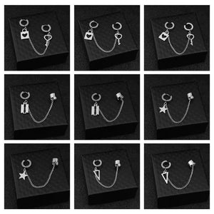 Stainless Steel Key Lock Blade Pendant Ear Clip Earring