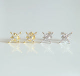 CZ Bar Stud Earrings 925 Silver Sparkling Bling Girls Jewelry