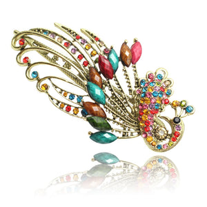 Retro Rhinestone Peacock Hair Pin Hair Fork Duckbill Clip Hair Jewelry
