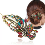 Retro Rhinestone Peacock Hair Pin Hair Fork Duckbill Clip Hair Jewelry