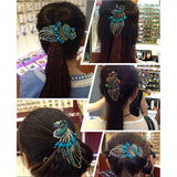 Retro Rhinestone Peacock Hair Pin Hair Fork Duckbill Clip Hair Jewelry