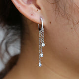 925 Sterling Silver Bridal Elegance Tassel Chain CZ Drop Charm Women Jewelry