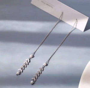 Sterling Silver Spike Wheat Earrings with Pearls