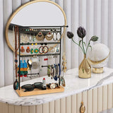 Earring Holder Display & Jewelry Stand w/ 80 Holes Necklace Holder Wooden Tray