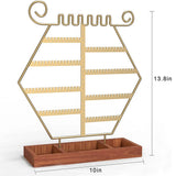 Hexagonal Earring Holder Jewelry Organizer Stand with Wooden Base