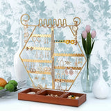 Hexagonal Earring Holder Jewelry Organizer Stand with Wooden Base