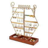 Hexagonal Earring Holder Jewelry Organizer Stand with Wooden Base