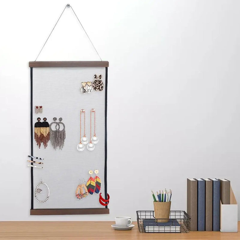 Earring Holder Mesh Display Rack Wooden Decoration