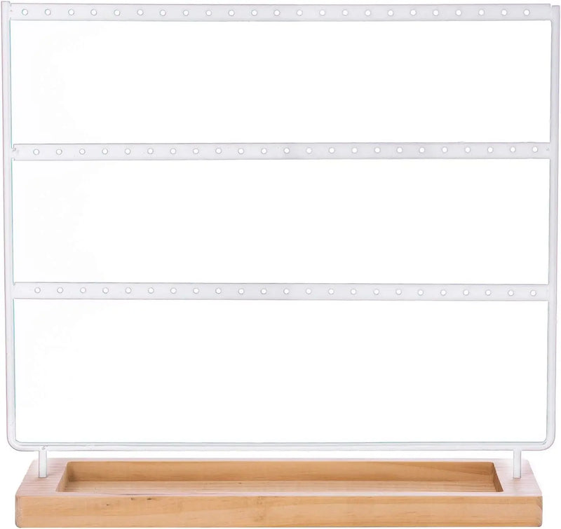 3-Tier Earring Holder Stand 69 Holes Organizer with Wooden Tray