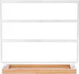 3-Tier Earring Holder Stand 69 Holes Organizer with Wooden Tray