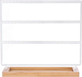 3-Tier Earring Holder Stand 69 Holes Organizer with Wooden Tray