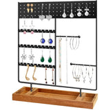 Wooden Earring Holder with Tray, Jewelry Organizer for Watches, Earring Stand