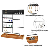 Wooden Earring Holder with Tray, Jewelry Organizer for Watches, Earring Stand
