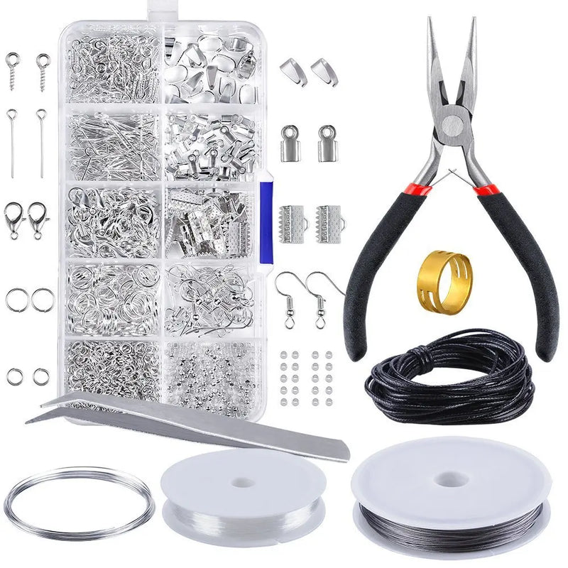 Earring Jewelry Making Kit Beads Findings Set With Pliers Silver DIY