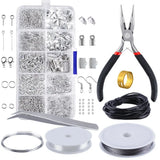 Earring Jewelry Making Kit Beads Findings Set With Pliers Silver DIY