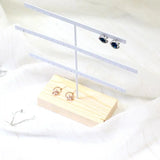 Earring Organizer Stand with Wood Tray - Metal Tower for Ear Studs, 52 Holes