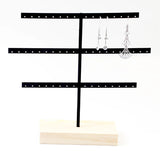 Earring Organizer Stand with Wood Tray - Metal Tower for Ear Studs, 52 Holes