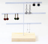 Earring Organizer Stand with Wood Tray - Metal Tower for Ear Studs, 52 Holes