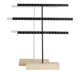Earring Organizer Stand with Wood Tray - Metal Tower for Ear Studs, 52 Holes