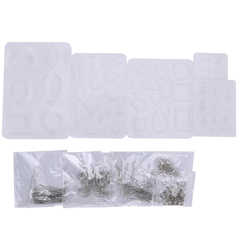 Resin Earring Molds Kit with Hooks & Rings, Jewelry Silicone Mold Set