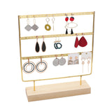 Wooden Base Earring Stand Jewelry Organizer Metal Holder for Earrings Necklace
