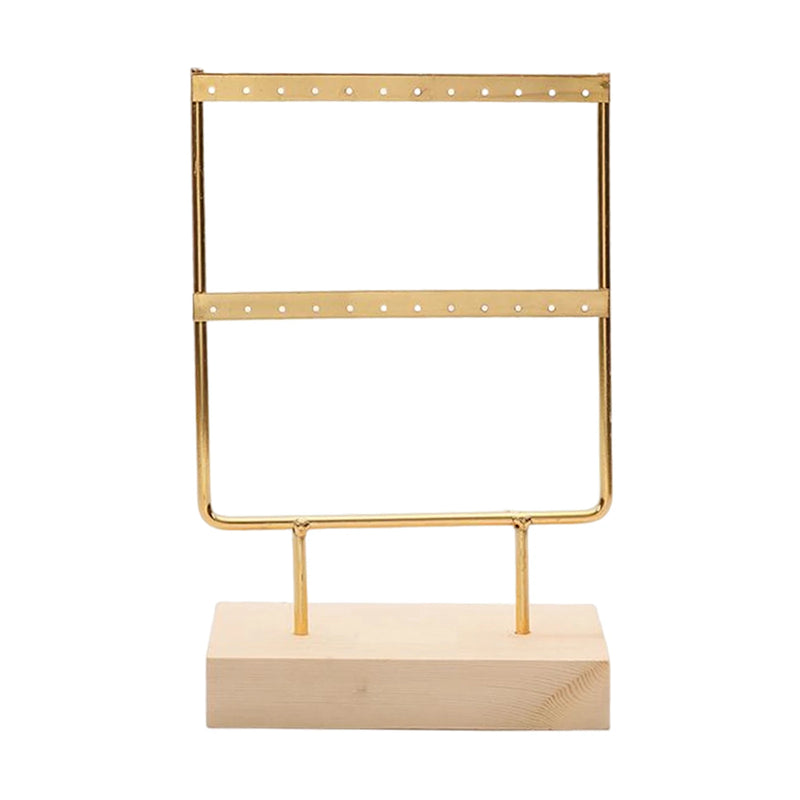 Wooden Base Earring Stand Jewelry Organizer Metal Holder for Earrings Necklace