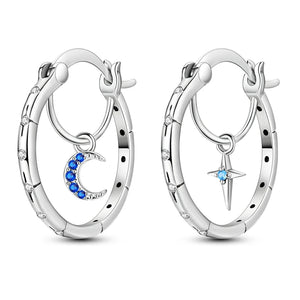 Moon & Heart Hoop Earrings 925 Silver - Women's Starry Butterfly Jewelry