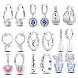 Moon & Heart Hoop Earrings 925 Silver - Women's Starry Butterfly Jewelry