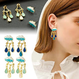Rainy Cloud Earrings Stud Set Hand Drawn Enamel 925 Jewelry