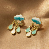 Rainy Cloud Earrings Stud Set Hand Drawn Enamel 925 Jewelry