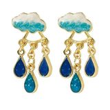 Rainy Cloud Earrings Stud Set Hand Drawn Enamel 925 Jewelry