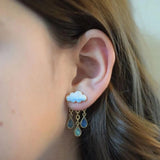 Rainy Cloud Earrings Stud Set Hand Drawn Enamel 925 Jewelry