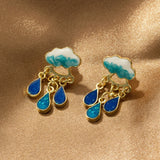Rainy Cloud Earrings Stud Set Hand Drawn Enamel 925 Jewelry