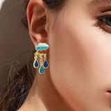 Rainy Cloud Earrings Stud Set Hand Drawn Enamel 925 Jewelry