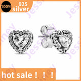 Real Sterling Silver Heart Hoop Earrings for Women