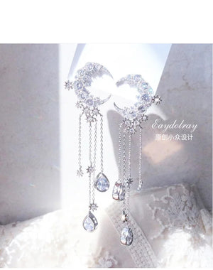 Long Tassel Star and Moon Fairy Ear Clip Earrings