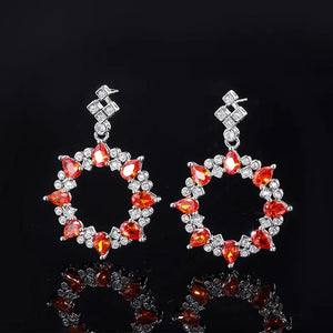 Red Geometric Circle Earrings for Women, Vintage Boho Style