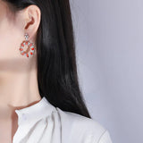 Red Geometric Circle Earrings for Women, Vintage Boho Style