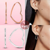 925 Silver Heart Hoop Earrings for Women Sterling Silver Original Jewelry Gift