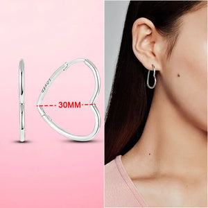 925 Silver Asymmetrical Heart Hoop Earrings for Women