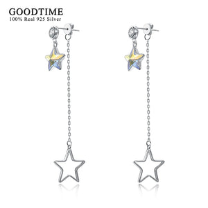 925 Sterling Silver Dangle Earrings Star Crystal Long Pendant Drop Earrings