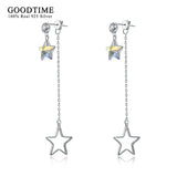 925 Sterling Silver Dangle Earrings Star Crystal Long Pendant Drop Earrings