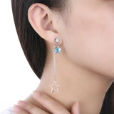 925 Sterling Silver Dangle Earrings Star Crystal Long Pendant Drop Earrings