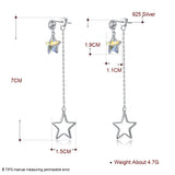 925 Sterling Silver Dangle Earrings Star Crystal Long Pendant Drop Earrings