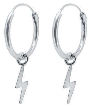 925 Silver Hoop Earrings with Lightning Pendant