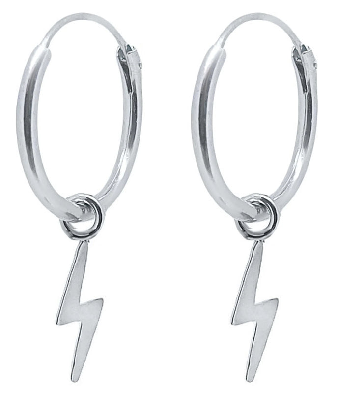 925 Silver Hoop Earrings with Lightning Pendant