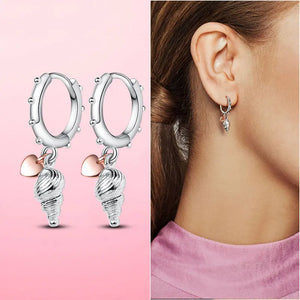 925 Silver Ocean Shell Heart Moon Earrings for Women