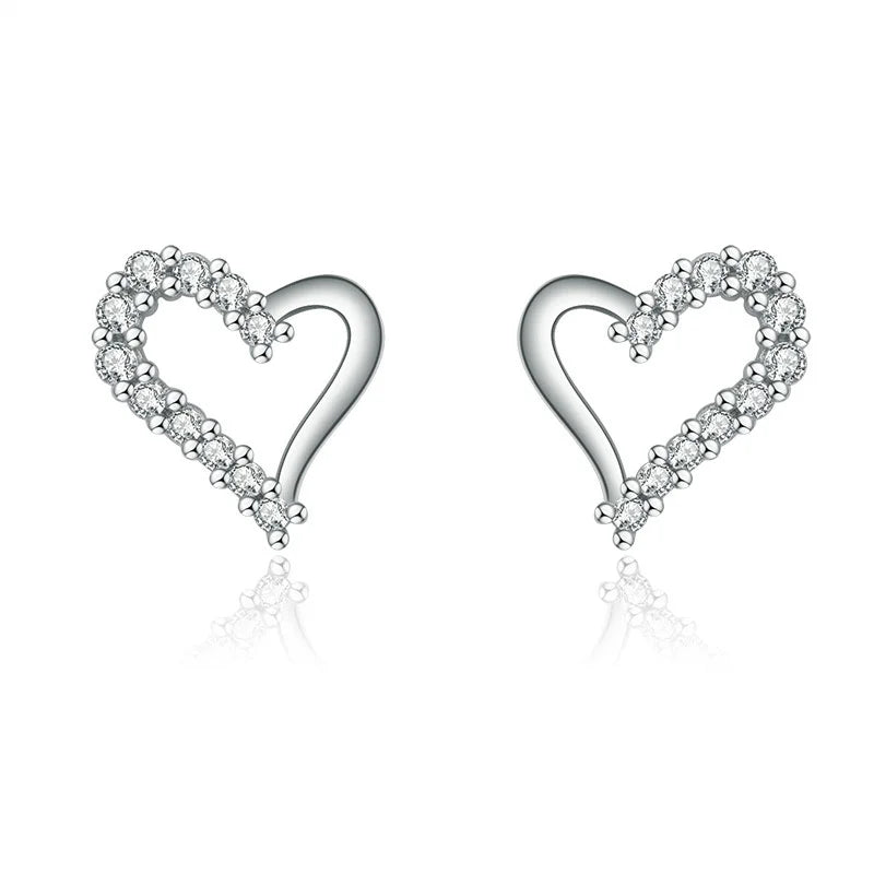 925 Silver Heart Stud Earrings Zircon Gift For Women
